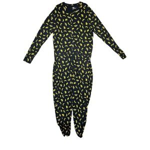 Saxx Nightcrawler Banana Print One‎ Piece Pajamas Size Large Black Yellow Cozy